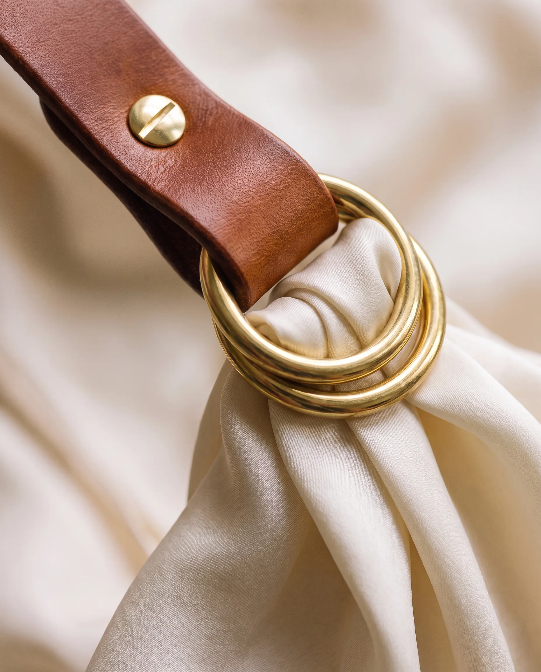The twin rings holding silk, macro